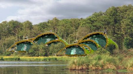 le hameau Hélios Bio-Espaces en bord de lac